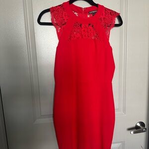 Express Vibrant Red Lace Mini Dress
